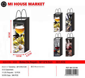 Borsa per vino in carta con manico, elegante sacchetto regalo per il trasporto di bottiglie di vino - Product Image 3