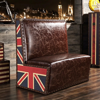 Canapé de restaurant vintage en cuir vieilli rembourré, double face, avec motif Union Jack