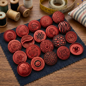 Vintage Red Metal Embossed <b>Buttons</b> Round 4-Holes Nickel-Free for Garment Sewing Craft - Product Image 1