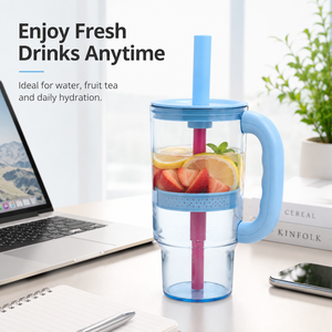 Vaso de Té Helado Navideño de 1180 ml, Vaso con Pajita de 40 oz, Vaso de Plástico con Diseño Floral y Asa, Resistente a Altas Temperaturas - Product Image 2