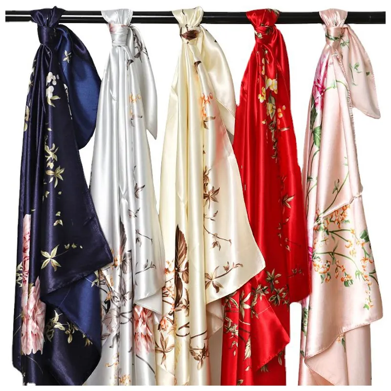 Silk Stain Scarf Outono Custom Print Plain Square Digital Scarf bandana Design 90*90cm Para A Mulher