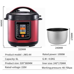 Cuisinière à pression électrique multifonctionnelle de grande capacité 6L 8L, antiadhésive, en acier inoxydable, pour la cuisson du riz - Product Image 6