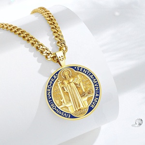 Joyería religiosa 925 plata esterlina 18K chapado en oro San Benito católico amuleto colgante collar para hombres o mujeres - Product Image 2