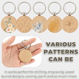 Llaveros de <span class=keywords><strong>Madera</strong></span> Redondos para Grabado Láser, Etiquetas de <span class=keywords><strong>Madera</strong></span> para Llaves, Anillos de Acero Inoxidable para Manualidades, Regalos Personalizados - Product Image 4