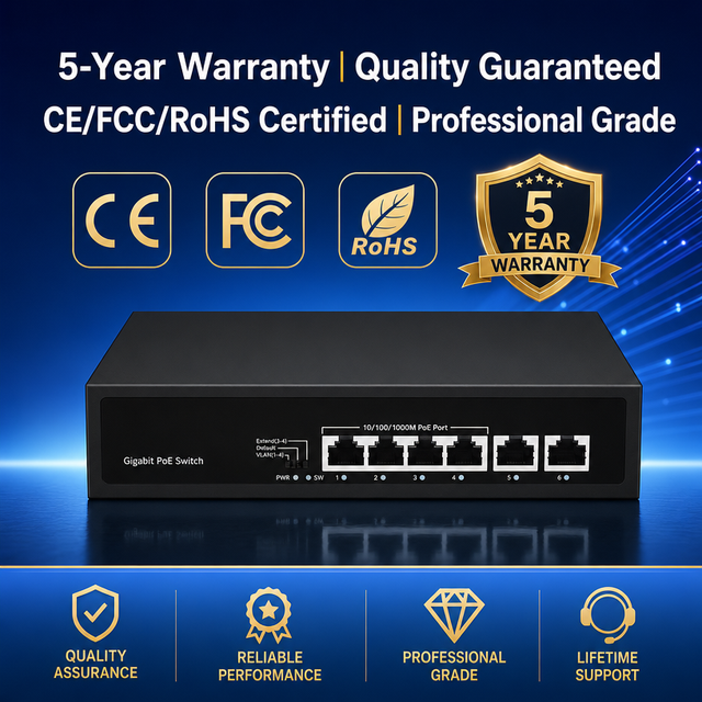 AI Smart Watchdog Commercial Grade Gigabit 4 Port POE Switch DC52V Equipped With 2 SFP Uplink Ports for Fiber Networking