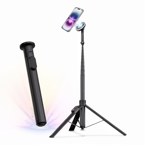 KraftGeek Aluminum Magnetic Tripod iPhone MagSafe 66 Inch Auto-Tracking Selfie Stick Remote Portable Stand Video Recording