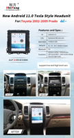 10.4 pouces tesla Style Android Headunit pour Toyota Land Cruiser Prado120 Android 13 4G bluetooth WiFi BT voiture vidéo voiture lecteur Dvd