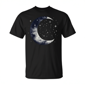 Camiseta gráfica estética con estampado de estrellas y luna, cielo nocturno, galaxia, unisex, para adultos, manga corta, cuello redondo, impresión digital - Product Image 2