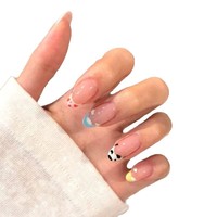 Faux ongles à presser mignons motif nuage de dessin animé, longs, forme amande, couleur macaron, French manucure, à pois, rose nude, doux, pour usage quotidien