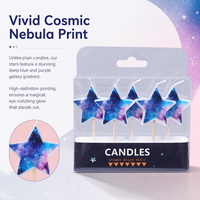 Bougies d'anniversaire en forme d'étoile à motif galaxie, 5 pièces, en cire non toxique, sur pique en bois, thème espace cosmique, pour décoration de gâteaux, cupcakes et desserts