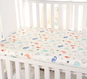 Plhmia 100% Biologisch Katoen Jersey Mousseline Babybedje Vel Crib Sheet, Custom Afdrukken Baby Beddengoed Hoeslaken Set