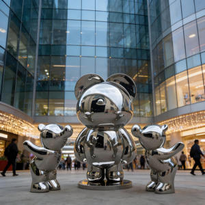 Escultura de Oso de Dibujos Animados de Acero Inoxidable Grande para Plaza Comercial, Acabado Espejo, Escultura de Oso con Patrón de Dibujos Animados Personalizado - Product Image 3