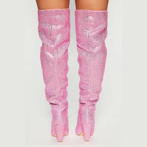 Tapered Heel Luxurious Over the Knee <b>Boots</b> Pleated Designer Style Women Custom Multi Colors Full Rhinestones <b>Boots</b> - Product Image 2