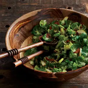 Tigela de servir salada de madeira de acácia polida de formato redondo exclusivo para frutas e salgadinhos