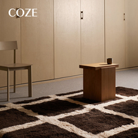 Tapis en peluche moderne, épais, à poils longs, tissé à la main, géométrique, moelleux, noir et blanc, haut de gamme, pour chambre à coucher, chevet