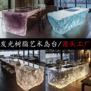 Îlot de bar en résine cristalline, design pierre brute, décoration intérieure, table lumineuse, élément d'intérieur de luxe, personnalisable, tendance mode - Product Image 5
