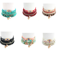 Großhandel Boho Multi Layer Reis Perlen Evil Eye Armband vergoldet für Frau Custom ize Armband für die Hand