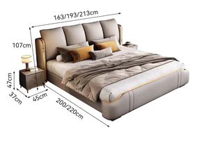 Nueva cama nórdica ligera de lujo, cama de cuero de vaca de gama alta para dormitorio, cama de almacenamiento King Size sencilla y barata para venta al por mayor - Product Image 5