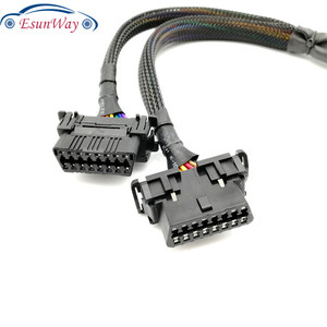 สายต่อขยาย OBD2 แบบตัวผู้เป็นตัวเมียคู่ แบบงอ 16 พิน สำหรับเชื่อมต่ออะแดปเตอร์แปลง <span class=keywords><strong>OBD</strong></span> <span class=keywords><strong>2</strong></span> แบบ 1 ต่อ <span class=keywords><strong>2</strong></span> - Product Image 2