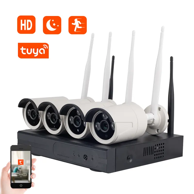 Tuya kit nvr pembuat kamera keamanan, cctv nirkabel 1080p sistem 4ch wifi nvr kit