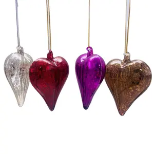 Venta entera Corazón de cristal con encaje decorado para el Día de San Valentín Juego de 4 adornos