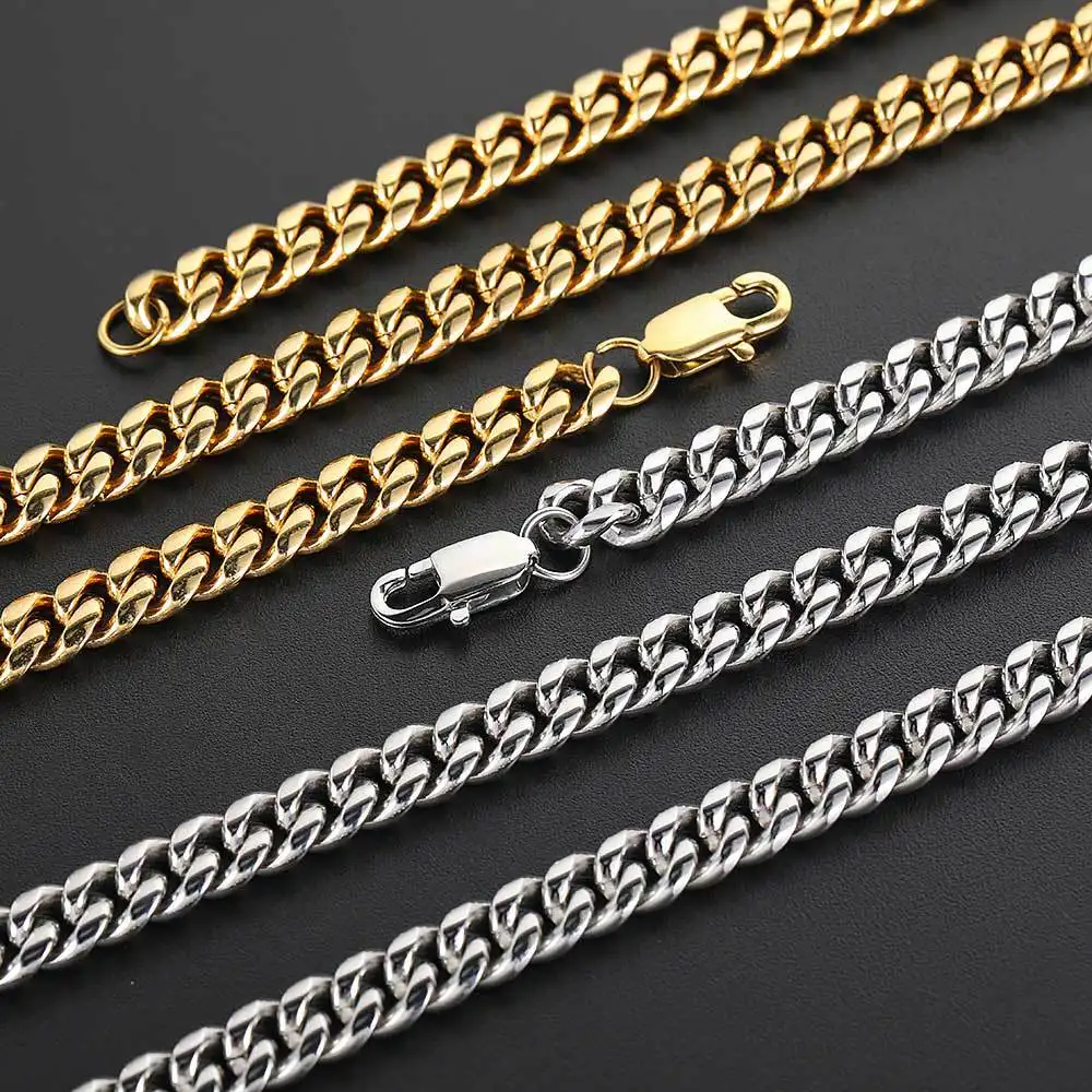 Üretim takı yapma Hip Hop paslanmaz çelik kolye Unisex alaşım kolye küba zincir 18K altın erkek kolye
