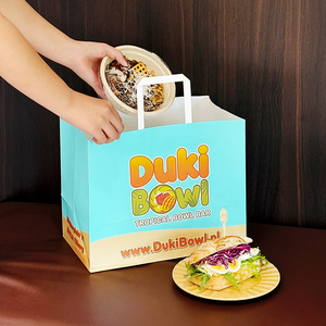 Sacs à emporter pour restaurant personnalisés, écologiques, biodégradables, recyclables, avec poignée, en papier kraft, pour l'emballage de plats, de bols de nourriture - Product Image 3