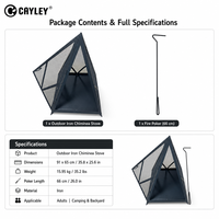 Brasero d'extérieur portable en fer pyramidal avec grille anti-étincelles à 360°, chauffage au bois pour patio, jardin et camping