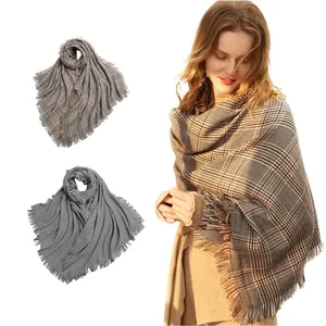 Mongolië Fabrikant Herfst En Winter Mode Klassieke Wollen Sjaal 190*80Cm Geruite Wollen Sjaal