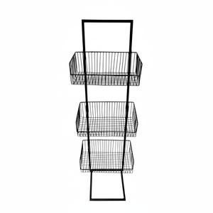 Panier de rangement de cuisine à trois niveaux en fer européen fait à la main empilable porte-fruits et légumes boucle conception fil métallique panier en fil métallique - Product Image 1