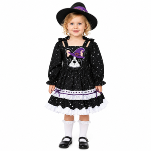 <span class=keywords><strong>Robe</strong></span> de cosplay Halloween 2026 en coton pour enfants, <span class=keywords><strong>robe</strong></span> Lolita à imprimé étoiles pour petites filles de 1 à 7 ans avec nœud et broderie chien sorcière - Product Image 4