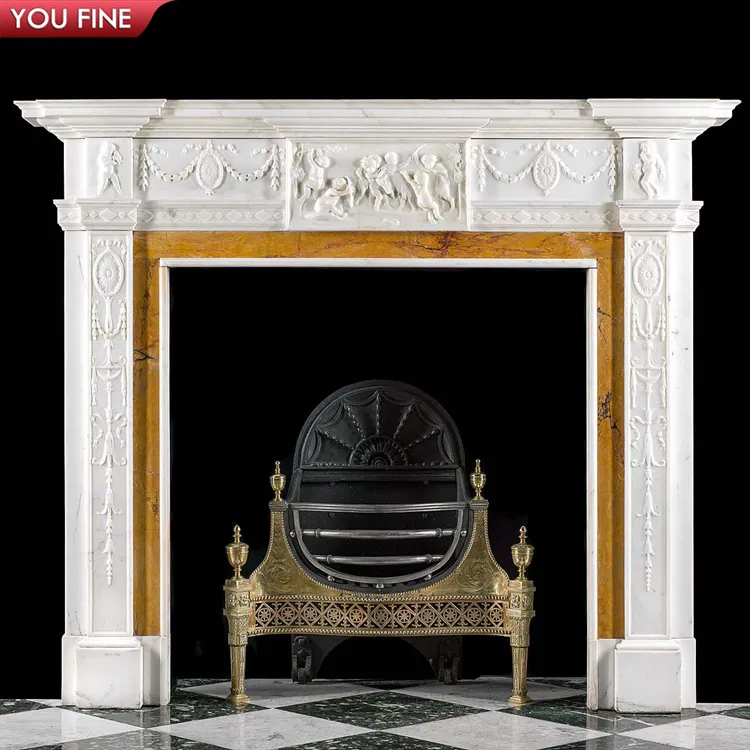 Indoor Marble Carved Fireplace Georgian Fireplace White and Yellow Marble Fireplace