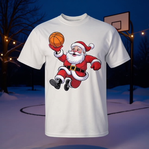 Camiseta navideña de baloncesto con diseño de Papá Noel jugando al baloncesto para niños y hombres - Product Image 3