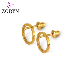 316L Stainless Steel PVD 18K Gold Plated Screw <b>Back</b> Stud <b>Earrings</b> Small Open Circle Hypoallergenic Lightweight for Women - Product Image 5