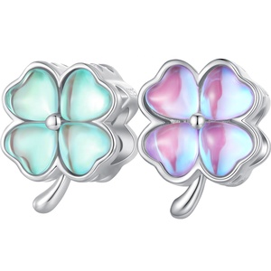 Charme en argent sterling 925 plaqué platine avec zircon, trèfle à quatre feuilles, compatible avec bracelet, <span class=keywords><strong>pendentif</strong></span> pour femme, accessoires de bijoux BSC733 - Product Image 1