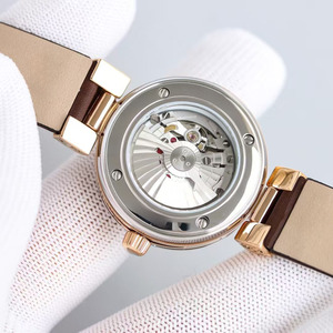 High-<b>end</b> Luxury Limited Edition Mechanical Wristwatch with Gold Dial, Leather Strap, Date Display, and Moissanite Inlay, Unisex - Product Image 5