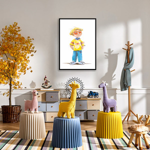 Decorazione della stanza dei bambini pittura a olio del fumetto dipinta a mano del piccolo principe di arte della parete della tela astratta - Product Image 5