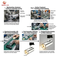 Projecteur sur rail moderne à LED COB en aluminium à bras long, certifié CE ROHS CB, avec variateur de lumière Triac/0-10V/Dali/Tuya/à bouton, option dimmable ou non-dimmable