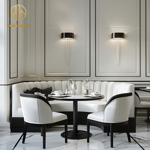 ชุดเฟอร์นิเจอร์ร้านกาแฟ โซฟาโค้งครึ่งวงกลมสีขาว พร้อมโต๊ะและเก้าอี้สำหรับร้านอาหารและคาเฟ่ - Product Image 6