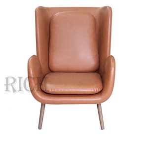 Modern Design Wood Legs Wing <strong>Chair</strong> Modern <strong>Large</strong> Leather Single Retro Leather Accent <strong>Chairs</strong> with <strong>Arms</strong> Faux Leather Lounge <strong>Chair</strong> - Product Image 4