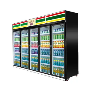MUXUE Năm Cửa Kính Hiển Thị Đồ Uống Cooler Đồ Uống Máy Làm Lạnh Congelateur Thương Mại Tủ Lạnh MX-YLG3120F-M Đen