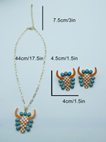 Ensemble Collier et Boucles d'Oreilles Rétro Nouveauté Tête de Taureau Cowboy Western en Alliage Navajo avec Turquoise Colorée Bijoux de Mode Vente en Gros