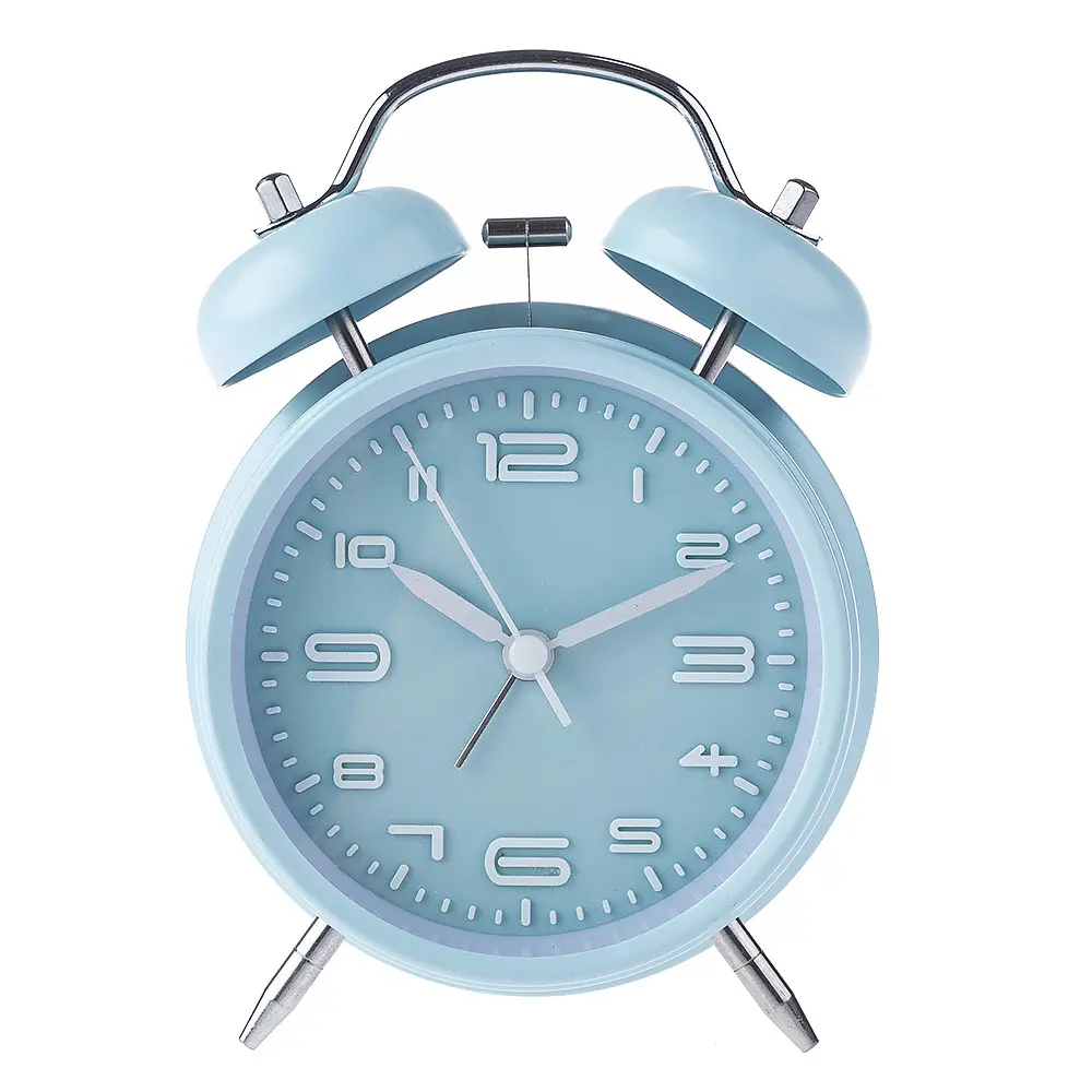 Custom twin bell metal alarm desk clock, classic bedside silent table clock