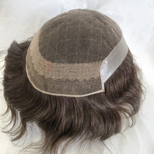 Lace and PU Hair Replacement System Human Indian Hair <b>Toupee</b> for Men - Product Image 1