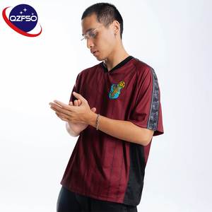 QZFSO Custom Blokecore Y2K Retro Burgundy Football Shirt Embroidered Badge Side Tape Oversized V-neck Casual Sportswear Jersey - Product Image 2