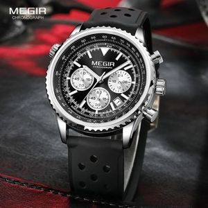 Montre-bracelet chronographe lumineuse étanche MEGIR 2236 avec date et indicateur 24 heures, bracelet en silicone, montre à quartz pour homme - Product Image 5
