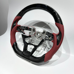 Volant en fibre de carbone véritable avec LED, fond plat, avec poignée en cuir perforé rouge <span class=keywords><strong>vin</strong></span> pour Honda <span class=keywords><strong>Accord</strong></span> 10ème génération 2018-2020 - Product Image 4