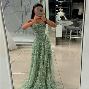 <span class=keywords><strong>Robe</strong></span> de Soirée Arabe de Luxe <span class=keywords><strong>Vert</strong></span> <span class=keywords><strong>Sauge</strong></span> Perlée pour Mariage Élégant Bretelles Fines Lsz123 - Product Image 1