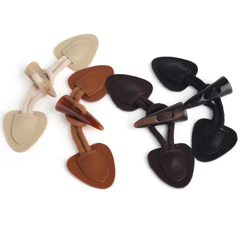 Professional design horn toggle button classic leather coat stitching accessories buttons