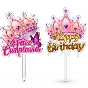 Décoration de gâteau en acrylique Joyeux <span class=keywords><strong>Anniversaire</strong></span> Couronne rose - Product Image 5